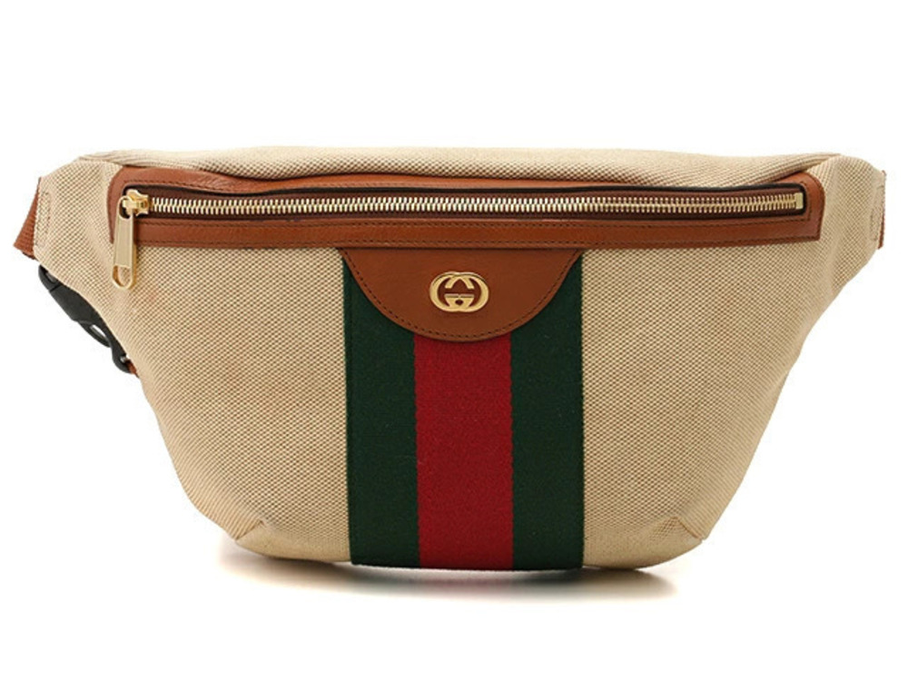 Gucci Bag Waist Crossbody Bum Canvas Calfskin Beige Cream